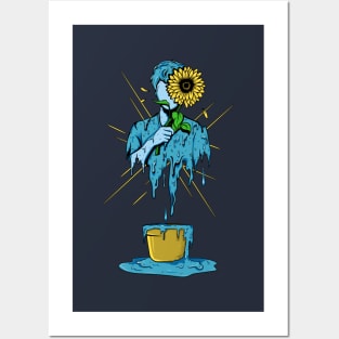 Dripping Man and Sunflower Posters and Art
